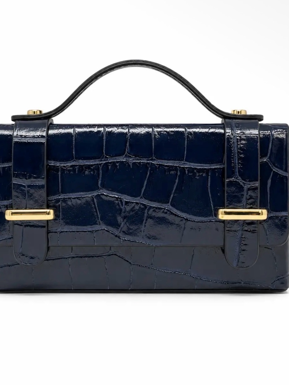 German Fuentes Italian navy blue Croc-Embossed Top-Handle Shoulder Bag New